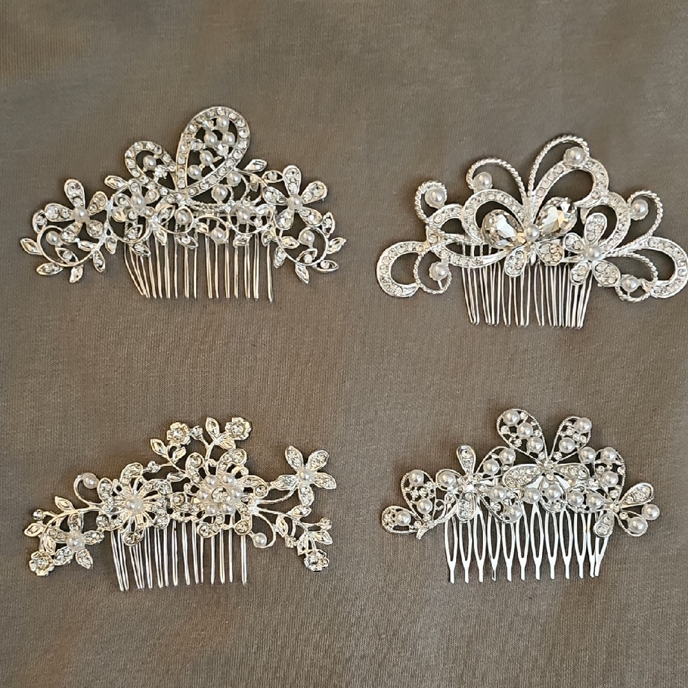 Elegant Silver Hair Combs Set